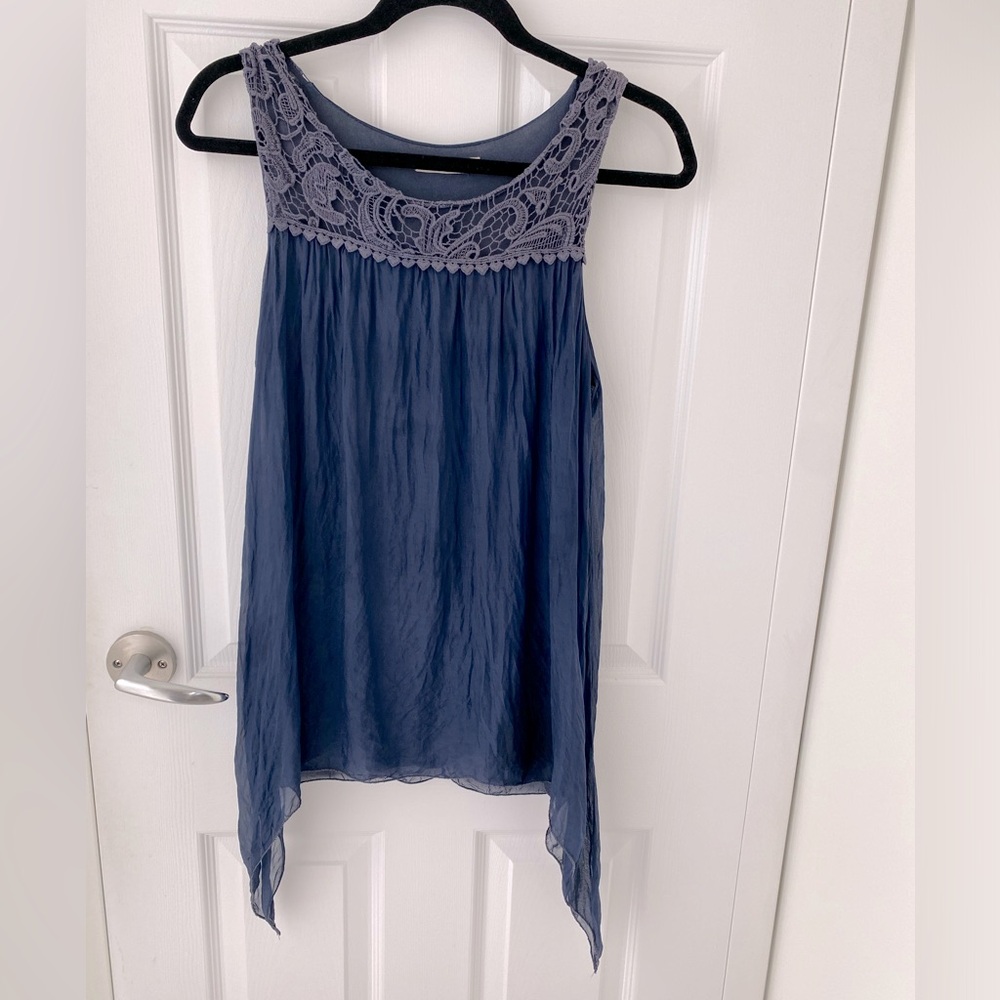 Marina Gigli Blue Silk Sleeveless Top Size S